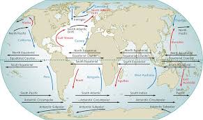 The World S Large Ocean Currents Are Also Influenced By The Prevailing Winds Warm Ocean Currents Are Red And C Ocean Currents Map Ocean Current Largest Ocean