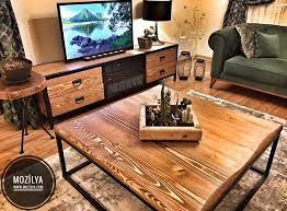 solid wood and metal tv stand urban natural wooden and etsy in 2021 country coffee table coffee table farmhouse natural furniture