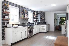 Kitchen backsplash without upper cabinets. Designer Beth Keim S Black And White Bliss Kitchen Without Upper Cabinets Kitchen Design Without Upper Cabinets Kitchen Design