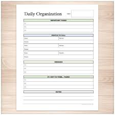 Daily Organization Category Task Sheet Printable Daily Organization Daily Task Organization Printables