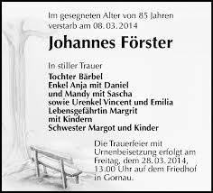 Traueranzeigen von Johannes Förster | FP Gedenken