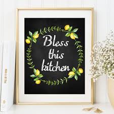 Hang this artwork in a gallery setting with some small mirrors and metal wall art for a beautiful accent wall. Kitchen Decor Print Bless This Kitchen Print Lemon Print Etsy In 2021 Diy Kitchen Decor Kitchen Art Printables Kitchen Prints