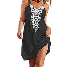 Vestito senza maniche made in italy. Donne Spiaggia Camiciola Boho Pizzo Vestito Senza Maniche Casuale Mini Beachwear Al Largo Della Spalla Swing Abiti Corti Toamen Neros Vestiti Abiti Corti Abiti