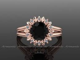 Sunflower Black Diamond Engagement Ring Rose Gold Flower Etsy Black Engagement Ring White Diamond Rings Engagement Black Diamond Ring Engagement