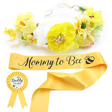 Set the tone for an extraordinary event with a premium baby shower invitation. Baby Shower Mom To Bee Sash Flower Crown Daddy To Bee Pin Import It All