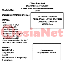 (021) 72788811 (hunting) fax : Lowongan Kerja Pt Jaya Graha Abadi Smartfren Mataram Lombok Ntb Nesianet