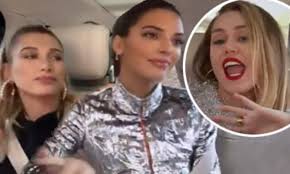 Kendall Jenner And Hailey Baldwin Are Surprised By Pal Miley Cyrus In Carpool Karaoke Daily Mail Online