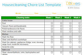 house cleaning chore list template