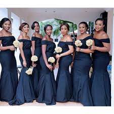 The curvy effect will highlight the figure of any bride wearing a mermaid silhouette. Elegant Navy Blue Mermaid Bridesmaid Dresses Boat Neck Off The Shoulder Long Satin Wedding Party Gowns 2019 Robe De Soiree Cheap Bridesmaid Dresses Aliexpress