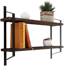 Amazon Com Decorative 2 Tier Floating Shelves Rustic Wall Storage Made Of Sturdy Paulownia Wood W Coated Steel Brackets Wooden Shelves For Bathroom Living Room Kitchen More Brown Kitchen Dining Mountain shelves (set of 2) rustic wooden shelves, mountain wall art, mountain wall decor modern wooden wall shelf which fits well into the interior of your home. decorative 2 tier floating shelves rustic wall storage made of sturdy paulownia wood w coated steel brackets wooden shelves for bathroom living