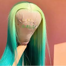 Black And Green Wig Dark Lime Green Wig Black Girl In 2020 Black Hair Inspiration Dark Green Hair Green Wig