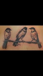 3 Birds Sitting On A Tree Branch Tattoo 3 Little Birds Birds Tattoo Realistic Bird Tattoo Bird Branch Tattoo