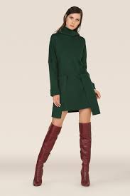 2019 Triko Elbise Modelleri Yesil Kisa Bogazli Yandan Aksesuar Cepli Elbise Modelleri Elbise Moda