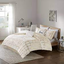 Blessliving watercolor marble bed comforter twin/twin xl navy blue and gold foil comforter set modern quilt sets super soft bedding for all seasons 3 pcs (1 bed comforter + 2 pillowcases) 4.6 out of 5 stars 10. Twin Twin Xl Raina Metallic Print Comforter Set Micro Fiber White Gold Design Ebay