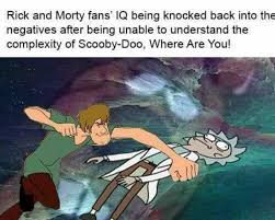 Rick And Morty Fans Lq Being Knocked Back Into The Negatives After Being Unable To Understand The Complexity Of Scooby Doo Where Are You Daily Lol Pics Scooby Doo Memes Memes