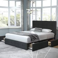 $10.00 coupon applied at checkout. Buy Allewie Queen Platform Bed Frame With 4 Drawers Storage And Headboard Square Stitched Button Tufted Upholstered Mattress Foundation With Wood Slat Support No Box Spring Needed Dark Grey Online In Turkey