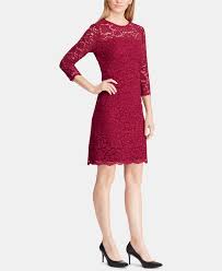 Lauren Ralph Lauren Petite Scalloped Hem Lace Dress Vibrant Garnet Lace Dress With Sleeves Petite Outfits Fashion