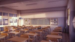 Classroom Evening B By Icephei On Deviantart Anime Classroom Classroom Interior Classroom