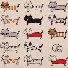 Natural Colored Cat Animal Canvas Fabric From Japan Naturfarben Tiere Katzen