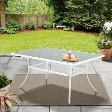 It looks great on our dining table. Mainstays 60 Rectangle Glass Top Outdoor Patio Dining Table White Walmart Com Walmart Com