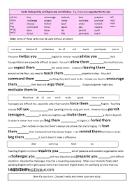 Verbs Followed By An Object And Infinitive Practices Worksheets Worksheets Verb