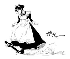 Skateboarding Maids By Suzusiro Anime Maid Black And White Drawing Maid
