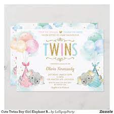Cute Twins Boy Girl Elephant Baby Shower Sprinkle Invitation Zazzle Com Baby Shower Thank You Cards Twin Boy And Girl Baby Shower Baby Shower Thank You