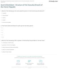 Quiz Worksheet Structure Of The Executive Branch Of The French Republic Study Com