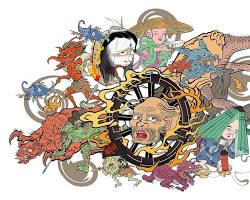 Japanese yokai, such as a kappa or a tenguの画像