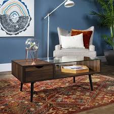 Booker Single Drawer Dark Walnut Glass Coffee Table By Bellamy Studios Walmart Com Coffee Table Glass Coffee Table Rectangular Coffee Table
