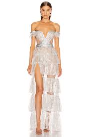 Aadnevik French Lace Layered Gown In Silver Iridescent Fwrd In 2020 High Fashion Outfits Evening Dresses Elegant Dressy Dresses