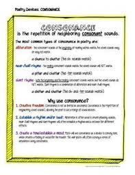 Poetry Devices Consonance Alliteration Near Half Slant Rhymes Poetry Worksheets Sound Devices In Poetry Simple Poems