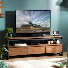 Ce meuble industriel est tout simplement idéal pour donner une touche industrielle chaleureuse à votre salon. Meuble Tv Au Design Industriel En Bois De Teck Et Metal Chez So Inside