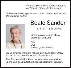 Aktien krisen amp lebensglück quot börsen oma quot beate sander verrät ihr erfolgsgeheimnis. Traueranzeigen Von Beate Sander Sudwest Presse Trauer