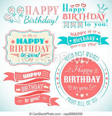 Personalize greeting cards for any occasion! Happy Birthday Greeting Card Collection In Holiday Design Retro Vintage Style Typography Letters Font Type Vector Canstock