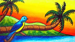 Easy Bird Scenery Drawing How To Draw Beautiful Scenery Of A Bird In The Sunset Beach Learn how to draw beautiful scenery pictures using these outlines or print just for coloring.