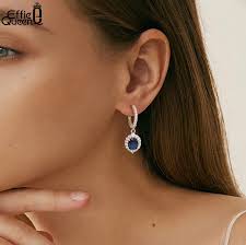 Effie Queen Elegant 925 Sterling Silver Clear&Sapphire Zircon Earrings for  Women Fashion Drop Earrings Anniversary Jewelry LZE05