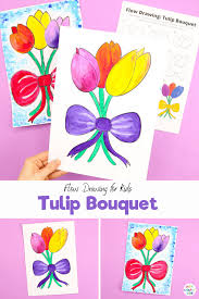 Tulip flower drawing step by step. Flow Drawing How To Draw A Tulip Bouquet Arty Crafty Kids