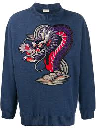 Kansai Yamamoto Pre Owned 1990s Embroidered Dragon Jumper Blue Yamamoto Tops Designs Kansai Yamamoto