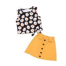 Criancas Criancas Meninas Sem Mangas Daisy Floral Print Top Saia Conjunto Conjunto Verao Em Promocao Ofertas Na Americanas