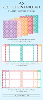 A5 Recipe Printable Kit Recipe Pages Dividers Circles A5 Printable Recipe Planner Kit Diy Recipe Binder Printables Diy Recipe Binder Recipe Book Diy