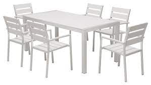 Benfield natural finish upholstered dining chair with biscuit beige seat (set of 2) (20.6 in. Outdoor Patio Furniture Aluminum Resin 7 Piece Dining Table And Chair Set Contemporary Outdoor Dining Sets By Mangohome Houzz