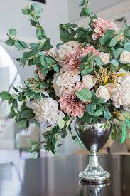 Beautiful real touch flower arrangement design has twelve real touch roses in a square vase filled with faux water. Large Faux Flower Arrangement For Fall And Then Christmas Bluegraygal Large Flower Arrangements Home Flower Arrangements Large Floral Arrangements