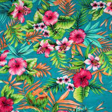 Pink Coral Hawaiian Floral On Teal Cotton Jersey Blend Knit Fabric A Gorgeous Designer Over Hawaiian Floral Fabric Tropical Floral Print Colorful Backgrounds