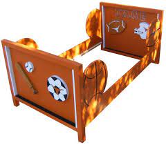 Now that your child is developing their own interests and personality, you can keep those in mind when selecting a bed. Toddler Bed Frame Sports Theme Baseball Football Basketball Design Your Own Bed By Sonoran Sandman Toddler Bed Boy Boys Bedding Sports Bedding