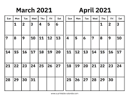 Print the calendar and mark the important dates, events, holidays, etc. March And April 2021 Calendar