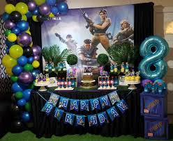 Fortnite Birthday Party Ideas Fortnite Birthday Party Fortnite Party Ideas Fortnite Dessert Table In 2019 7th Birthday Party Ideas Birthday Party Themes Birthday Party Tables
