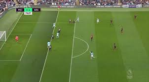 Aston villa defender tyrone mings chests the ball down to take a touch, knowing that no player in his vision is goal. Manchester City Offside