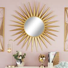 Cosmoliving By Cosmopolitan Glam Style Large Round Metallic Gold Sun Mirror 42 X 42 Walmart Com Sun Mirror Mirror Wall Decor Gold Sun