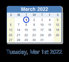 March 1 2022 Calendar With Holidays Count Down Usa
